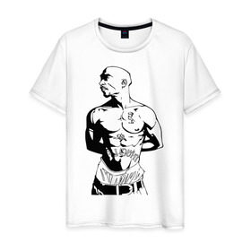 Мужская футболка хлопок с принтом 2pac (2) в Кировске, 100% хлопок | прямой крой, круглый вырез горловины, длина до линии бедер, слегка спущенное плечо. | Тематика изображения на принте: rap | tupac