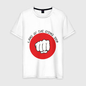 Мужская футболка хлопок с принтом Страна восходящего солнца в Кировске, 100% хлопок | прямой крой, круглый вырез горловины, длина до линии бедер, слегка спущенное плечо. | land of the rising sun | кулак | страна восходящего солнца | флаг японии | япония