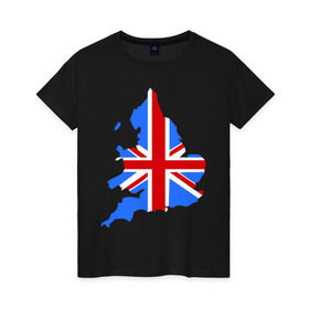 Женская футболка хлопок с принтом Карта Англии в Кировске, 100% хлопок | прямой крой, круглый вырез горловины, длина до линии бедер, слегка спущенное плечо | england | gb | uk | британия | британский флаг | карта англии | флаги