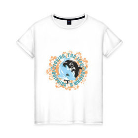 Женская футболка хлопок с принтом Дельфины в Кировске, 100% хлопок | прямой крой, круглый вырез горловины, длина до линии бедер, слегка спущенное плечо | графика | дельфин | дельфины | животные | млекопитающие | принт
