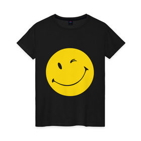 Женская футболка хлопок с принтом Smiles в Кировске, 100% хлопок | прямой крой, круглый вырез горловины, длина до линии бедер, слегка спущенное плечо | smiles | подмигивающий смайлик | смайл | смайлик | улыбающейся смайлик | улыбка