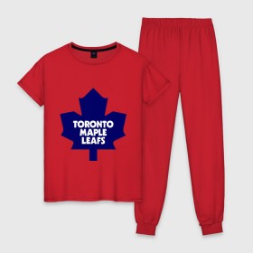 Женская пижама хлопок с принтом Toronto Maple Leafs в Кировске, 100% хлопок | брюки и футболка прямого кроя, без карманов, на брюках мягкая резинка на поясе и по низу штанин | 