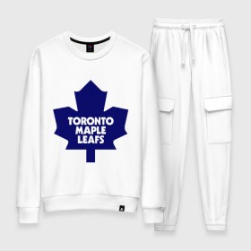 Женский костюм хлопок с принтом Toronto Maple Leafs в Кировске, 100% хлопок | на свитшоте круглая горловина, мягкая резинка по низу. Брюки заужены к низу, на них два вида карманов: два 