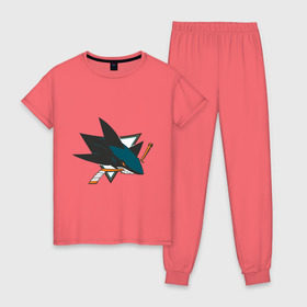 Женская пижама хлопок с принтом San Jose Sharks в Кировске, 100% хлопок | брюки и футболка прямого кроя, без карманов, на брюках мягкая резинка на поясе и по низу штанин | национальная хоккейная лига | нхл | сан хосе шаркс