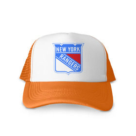 Кепка тракер с сеткой с принтом New York Rangers в Кировске, трикотажное полотно; задняя часть — сетка | длинный козырек, универсальный размер, пластиковая застежка | Тематика изображения на принте: new york rangers | nhl | национальная хоккейная лига | нью йорк рейнджерс | хоккей | хоккейная лига