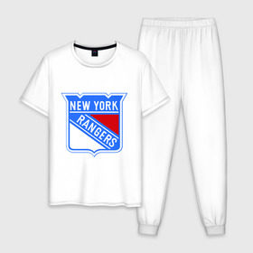 Мужская пижама хлопок с принтом New York Rangers в Кировске, 100% хлопок | брюки и футболка прямого кроя, без карманов, на брюках мягкая резинка на поясе и по низу штанин
 | new york rangers | nhl | национальная хоккейная лига | нью йорк рейнджерс | хоккей | хоккейная лига