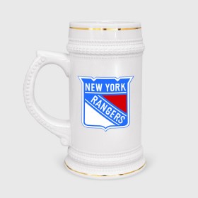 Кружка пивная с принтом New York Rangers в Кировске,  керамика (Материал выдерживает высокую температуру, стоит избегать резкого перепада температур) |  объем 630 мл | new york rangers | nhl | национальная хоккейная лига | нью йорк рейнджерс | хоккей | хоккейная лига