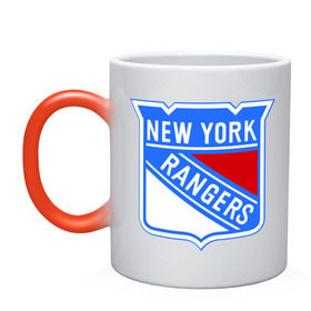 Кружка хамелеон с принтом New York Rangers в Кировске, керамика | меняет цвет при нагревании, емкость 330 мл | new york rangers | nhl | национальная хоккейная лига | нью йорк рейнджерс | хоккей | хоккейная лига
