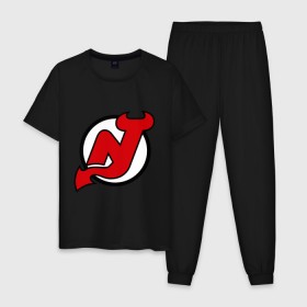 Мужская пижама хлопок с принтом New Jersey Devils в Кировске, 100% хлопок | брюки и футболка прямого кроя, без карманов, на брюках мягкая резинка на поясе и по низу штанин
 | Тематика изображения на принте: национальная хоккейная лига | нхл | нью джерси девилс