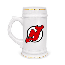 Кружка пивная с принтом New Jersey Devils в Кировске,  керамика (Материал выдерживает высокую температуру, стоит избегать резкого перепада температур) |  объем 630 мл | национальная хоккейная лига | нхл | нью джерси девилс