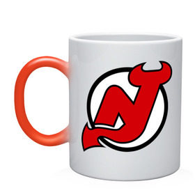 Кружка хамелеон с принтом New Jersey Devils в Кировске, керамика | меняет цвет при нагревании, емкость 330 мл | национальная хоккейная лига | нхл | нью джерси девилс