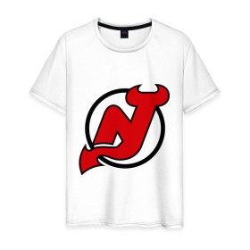 Мужская футболка хлопок с принтом New Jersey Devils в Кировске, 100% хлопок | прямой крой, круглый вырез горловины, длина до линии бедер, слегка спущенное плечо. | Тематика изображения на принте: национальная хоккейная лига | нхл | нью джерси девилс