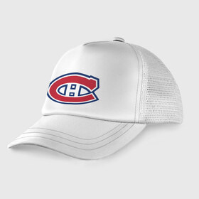 Детская кепка тракер с принтом Montreal Canadiens в Кировске, Козырек - 100% хлопок. Кепка - 100% полиэстер, Задняя часть - сетка | универсальный размер, пластиковая застёжка | Тематика изображения на принте: montreal canadiens | канадская хоккейная лига | монтреал | нхл | хокей | хоккей
