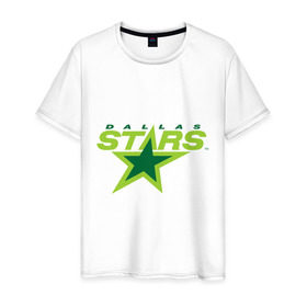 Мужская футболка хлопок с принтом Dallas Stars в Кировске, 100% хлопок | прямой крой, круглый вырез горловины, длина до линии бедер, слегка спущенное плечо. | Тематика изображения на принте: dallas stars | nhl | даллас старс | нхл | хоккей | хоккейная лига