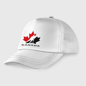 Детская кепка тракер с принтом Canada в Кировске, Козырек - 100% хлопок. Кепка - 100% полиэстер, Задняя часть - сетка | универсальный размер, пластиковая застёжка | canada | hockey | nhl | канада | лига | нхл | хокей | хокейнаялига | хоккей | хоккейная лига