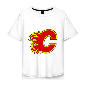 Мужская футболка хлопок Oversize с принтом Calgary Flames в Кировске, 100% хлопок | свободный крой, круглый ворот, “спинка” длиннее передней части | Тематика изображения на принте: calgary flames | nhl | гелери флеймс | нхл | хоккей | хоккейная лига