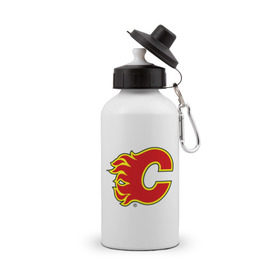 Бутылка спортивная с принтом Calgary Flames в Кировске, металл | емкость — 500 мл, в комплекте две пластиковые крышки и карабин для крепления | calgary flames | nhl | гелери флеймс | нхл | хоккей | хоккейная лига