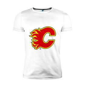 Мужская футболка премиум с принтом Calgary Flames в Кировске, 92% хлопок, 8% лайкра | приталенный силуэт, круглый вырез ворота, длина до линии бедра, короткий рукав | calgary flames | nhl | гелери флеймс | нхл | хоккей | хоккейная лига