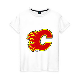 Женская футболка хлопок с принтом Calgary Flames в Кировске, 100% хлопок | прямой крой, круглый вырез горловины, длина до линии бедер, слегка спущенное плечо | calgary flames | nhl | гелери флеймс | нхл | хоккей | хоккейная лига