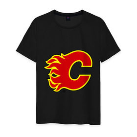 Мужская футболка хлопок с принтом Calgary Flames в Кировске, 100% хлопок | прямой крой, круглый вырез горловины, длина до линии бедер, слегка спущенное плечо. | calgary flames | nhl | гелери флеймс | нхл | хоккей | хоккейная лига