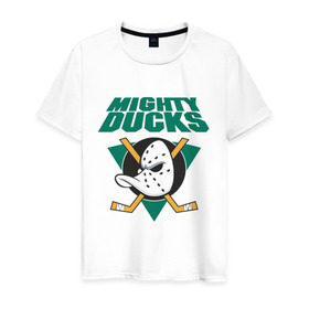 Мужская футболка хлопок с принтом Anaheim Mighty Ducks в Кировске, 100% хлопок | прямой крой, круглый вырез горловины, длина до линии бедер, слегка спущенное плечо. | Тематика изображения на принте: anaheim mighty ducks | майти дакс | национальная лига калифорнии | хокей | хоккей