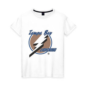 Женская футболка хлопок с принтом Tampa Bay в Кировске, 100% хлопок | прямой крой, круглый вырез горловины, длина до линии бедер, слегка спущенное плечо | hockey | nhl | tampa bay | национальная лига | нхл | тампа бэй | хокей | хоккей
