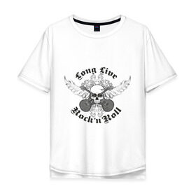 Мужская футболка хлопок Oversize с принтом Long Live RocknRoll в Кировске, 100% хлопок | свободный крой, круглый ворот, “спинка” длиннее передней части | rock | rocknroll | гитары | рок | рок н ролл | череп | черепок | черепушка