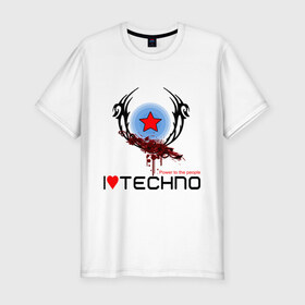 Мужская футболка премиум с принтом I love techno (4) в Кировске, 92% хлопок, 8% лайкра | приталенный силуэт, круглый вырез ворота, длина до линии бедра, короткий рукав | Тематика изображения на принте: love techno | techno | люблю техно | техно | я люблю | я люблю техно