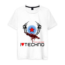 Мужская футболка хлопок с принтом I love techno (4) в Кировске, 100% хлопок | прямой крой, круглый вырез горловины, длина до линии бедер, слегка спущенное плечо. | Тематика изображения на принте: love techno | techno | люблю техно | техно | я люблю | я люблю техно