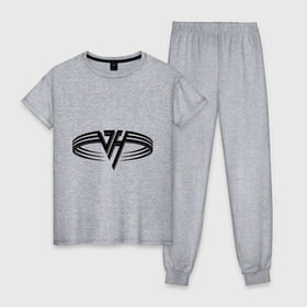Женская пижама хлопок с принтом Van Halen в Кировске, 100% хлопок | брюки и футболка прямого кроя, без карманов, на брюках мягкая резинка на поясе и по низу штанин | halen | rock | van | ван хален