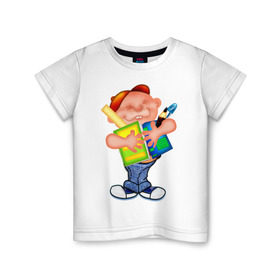 Детская футболка хлопок с принтом Мальчик-ученик в Кировске, 100% хлопок | круглый вырез горловины, полуприлегающий силуэт, длина до линии бедер | мальчик | учебники | ученик | школьник
