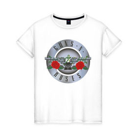 Женская футболка хлопок с принтом Guns`n`Roses в Кировске, 100% хлопок | прямой крой, круглый вырез горловины, длина до линии бедер, слегка спущенное плечо | guns | gunsnroses | metall | rock | roses | метал | металл | рок