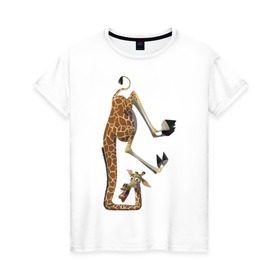 Женская футболка хлопок с принтом Мадагаскар (10) в Кировске, 100% хлопок | прямой крой, круглый вырез горловины, длина до линии бедер, слегка спущенное плечо | Тематика изображения на принте: madagascar | жираф | мадагаскар