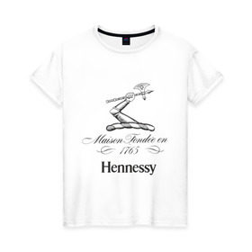 Женская футболка хлопок с принтом Hennessy в Кировске, 100% хлопок | прямой крой, круглый вырез горловины, длина до линии бедер, слегка спущенное плечо | Тематика изображения на принте: cognac | hennessy | бар | бармен | коньяк | хеннесси