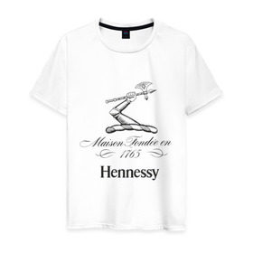 Мужская футболка хлопок с принтом Hennessy в Кировске, 100% хлопок | прямой крой, круглый вырез горловины, длина до линии бедер, слегка спущенное плечо. | Тематика изображения на принте: cognac | hennessy | бар | бармен | коньяк | хеннесси