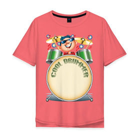 Мужская футболка хлопок Oversize с принтом Cool Drummer в Кировске, 100% хлопок | свободный крой, круглый ворот, “спинка” длиннее передней части | барабанщик | музыка | музыкант | ударник