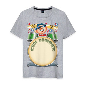 Мужская футболка хлопок с принтом Cool Drummer в Кировске, 100% хлопок | прямой крой, круглый вырез горловины, длина до линии бедер, слегка спущенное плечо. | барабанщик | музыка | музыкант | ударник