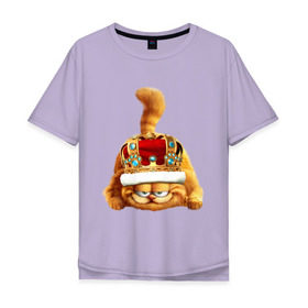 Мужская футболка хлопок Oversize с принтом Гарфилд (2) в Кировске, 100% хлопок | свободный крой, круглый ворот, “спинка” длиннее передней части | гарфилд garfield | король | корона | кот | царь