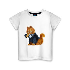 Детская футболка хлопок с принтом Гарфилд (4) в Кировске, 100% хлопок | круглый вырез горловины, полуприлегающий силуэт, длина до линии бедер | garfield | гарфилд | кот гарфилд | коты | кошки | мультик | фильм