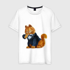 Мужская футболка хлопок с принтом Гарфилд (4) в Кировске, 100% хлопок | прямой крой, круглый вырез горловины, длина до линии бедер, слегка спущенное плечо. | garfield | гарфилд | кот гарфилд | коты | кошки | мультик | фильм