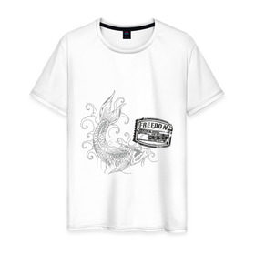 Мужская футболка хлопок с принтом Рыба (2) в Кировске, 100% хлопок | прямой крой, круглый вырез горловины, длина до линии бедер, слегка спущенное плечо. | 