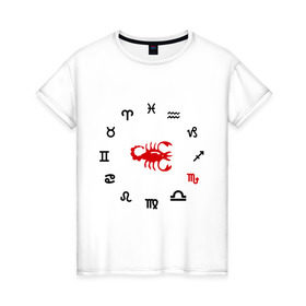 Женская футболка хлопок с принтом Скорпион (5) в Кировске, 100% хлопок | прямой крой, круглый вырез горловины, длина до линии бедер, слегка спущенное плечо | zodiac | гороскоп | знак зодиака | знаки зодиака | скрпион