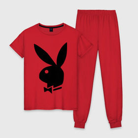 Женская пижама хлопок с принтом Playboy в Кировске, 100% хлопок | брюки и футболка прямого кроя, без карманов, на брюках мягкая резинка на поясе и по низу штанин | кролик | плейбой