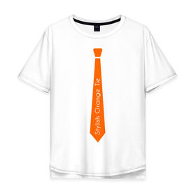 Мужская футболка хлопок Oversize с принтом Стильный оранжевый галстук в Кировске, 100% хлопок | свободный крой, круглый ворот, “спинка” длиннее передней части | гастук | оранжевый | стиль | стильный