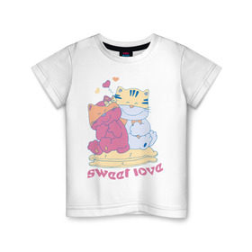Детская футболка хлопок с принтом Sweer Love в Кировске, 100% хлопок | круглый вырез горловины, полуприлегающий силуэт, длина до линии бедер | Тематика изображения на принте: sweer love | кошки | любовь | сердечки | сладкая любовь