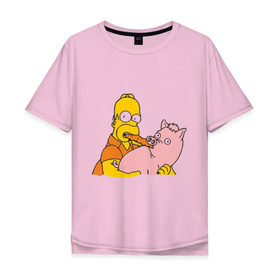 Мужская футболка хлопок Oversize с принтом Гомер и свинья в Кировске, 100% хлопок | свободный крой, круглый ворот, “спинка” длиннее передней части | гомер