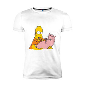 Мужская футболка премиум с принтом Гомер и свинья в Кировске, 92% хлопок, 8% лайкра | приталенный силуэт, круглый вырез ворота, длина до линии бедра, короткий рукав | гомер