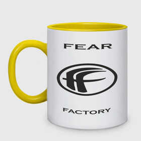 Кружка двухцветная с принтом Fear Factory в Кировске, керамика | объем — 330 мл, диаметр — 80 мм. Цветная ручка и кайма сверху, в некоторых цветах — вся внутренняя часть | 