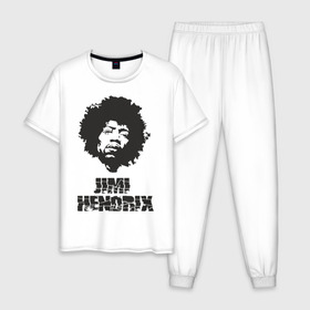 Мужская пижама хлопок с принтом Jimi Hendrix в Кировске, 100% хлопок | брюки и футболка прямого кроя, без карманов, на брюках мягкая резинка на поясе и по низу штанин
 | 60е | гитарист | джими хендрикс | джимми хендрикс | ретро | рок