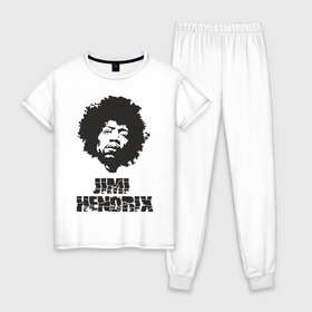 Женская пижама хлопок с принтом Jimi Hendrix в Кировске, 100% хлопок | брюки и футболка прямого кроя, без карманов, на брюках мягкая резинка на поясе и по низу штанин | 60е | гитарист | джими хендрикс | джимми хендрикс | ретро | рок